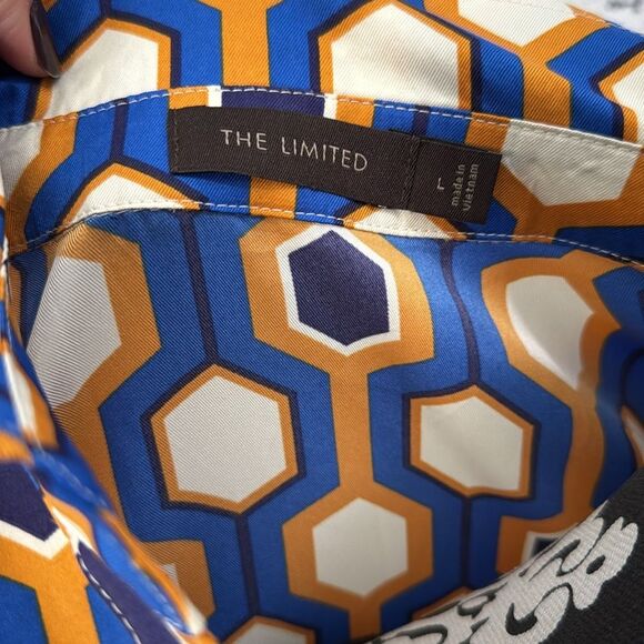 The Limited Women Shirt Dress Blue Yellow Ivory Geometric Work Office Large - Picture 5 of 9